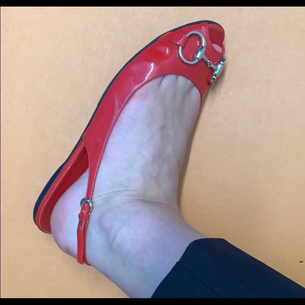 Gucci Horsebit Red Patent Slingback Sandal Flats - Picture 15 of 17